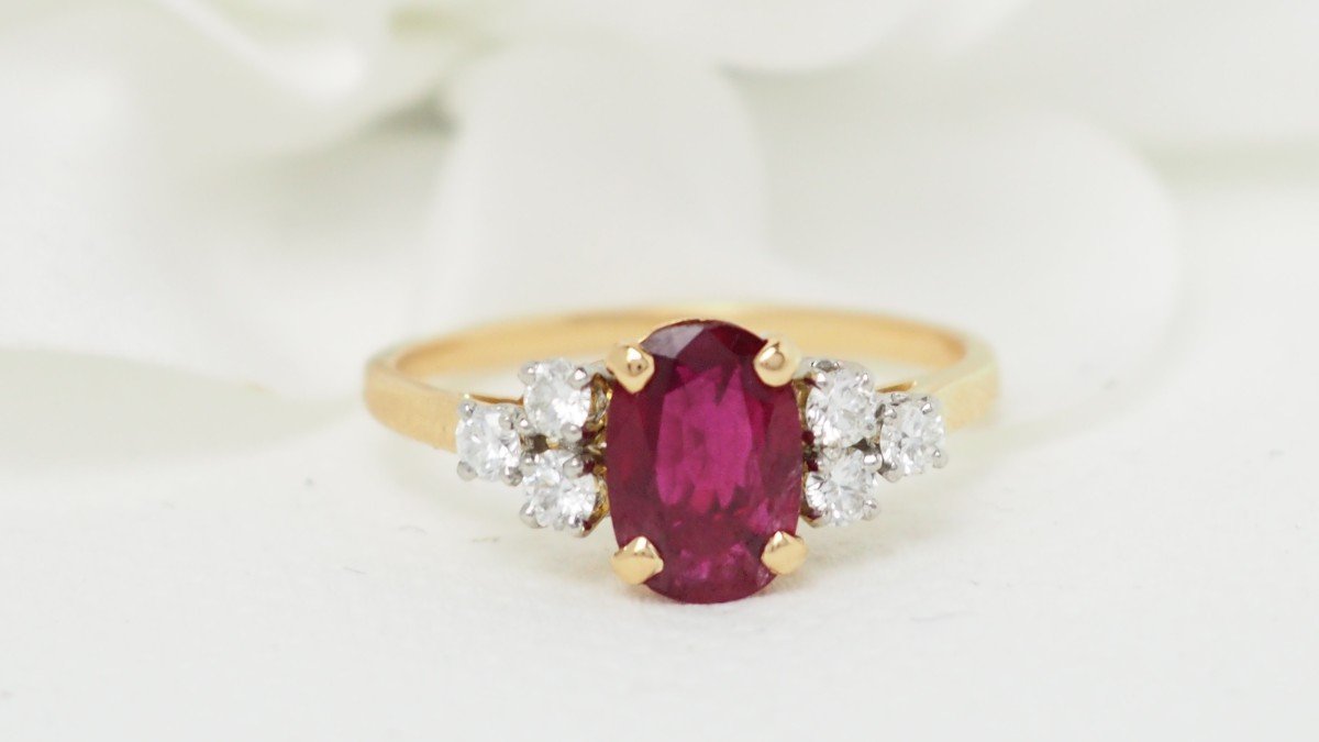 Bague En Or Jaune Rubis Et Diamants-photo-2