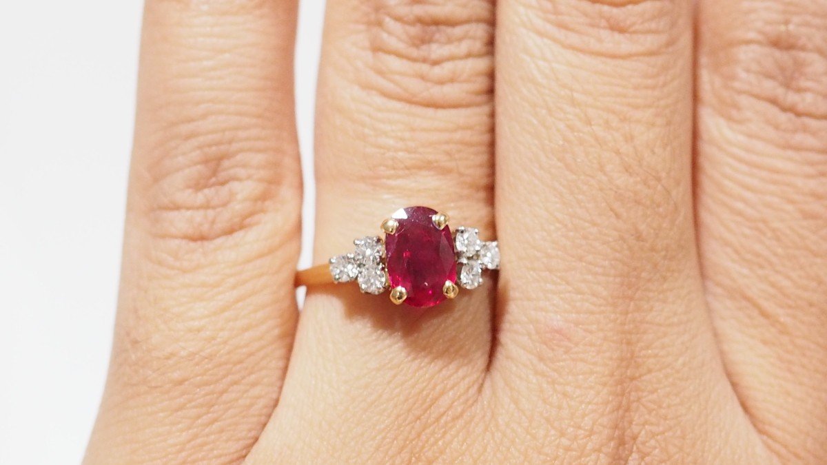 Bague En Or Jaune Rubis Et Diamants-photo-3