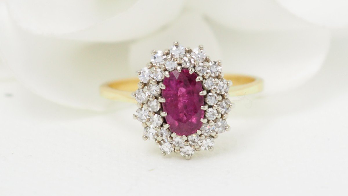 Entourage E Ring In Yellow Gold, Ruby And Diamonds-photo-2