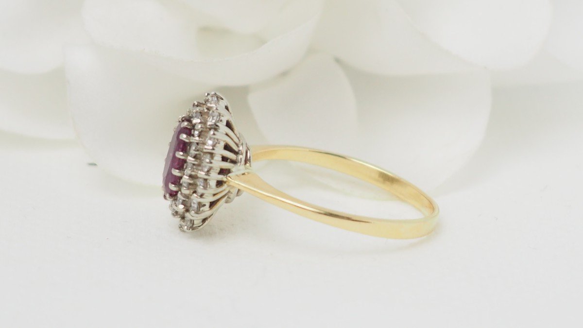 Entourage E Ring In Yellow Gold, Ruby And Diamonds-photo-3