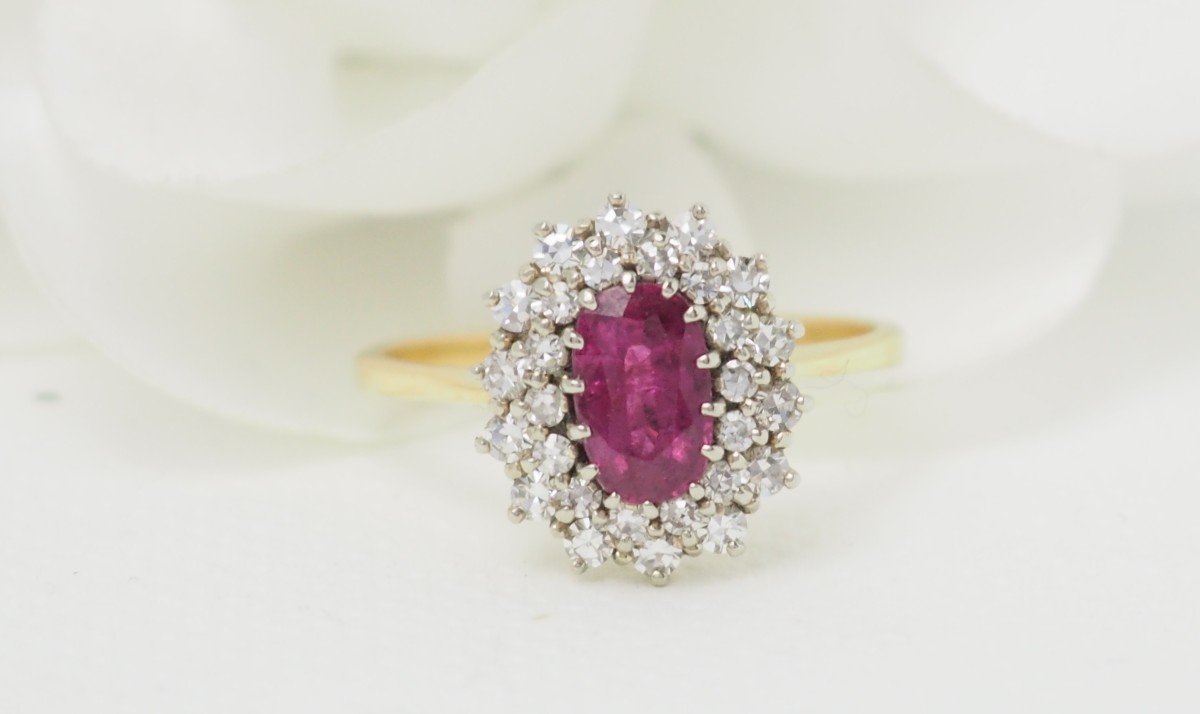 Entourage E Ring In Yellow Gold, Ruby And Diamonds