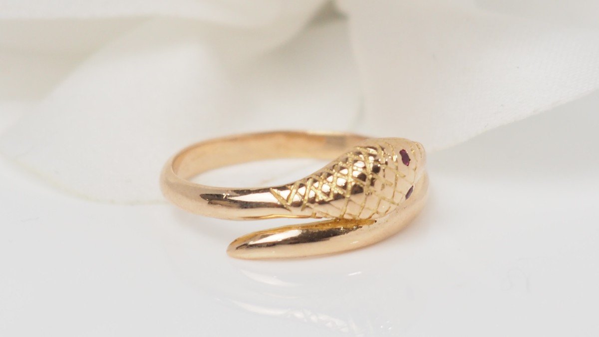 Bague Serpent En Or Rose Et Rubis-photo-1