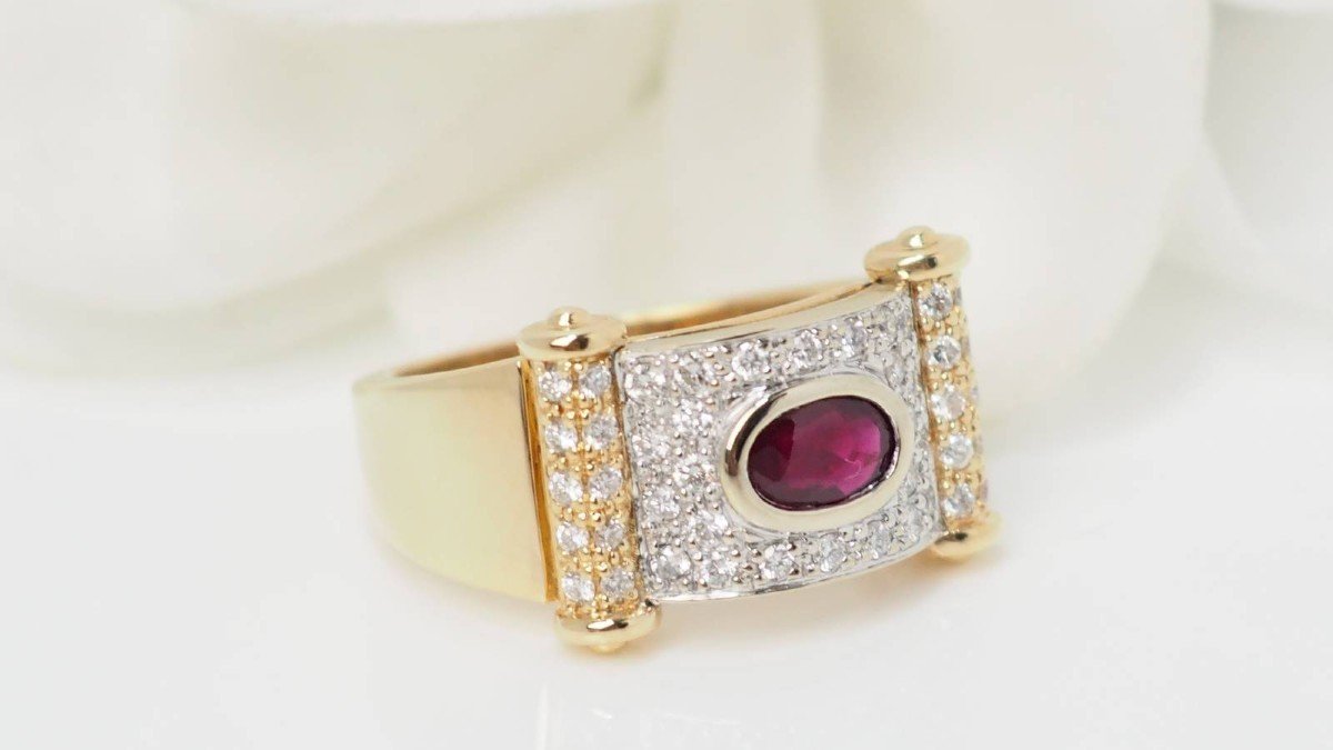 Ribbon Ring In Two-tone Gold, Diamonds And Rubies-photo-4