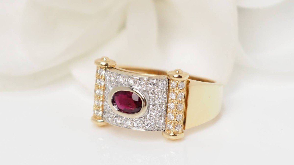 Ribbon Ring In Two-tone Gold, Diamonds And Rubies-photo-1