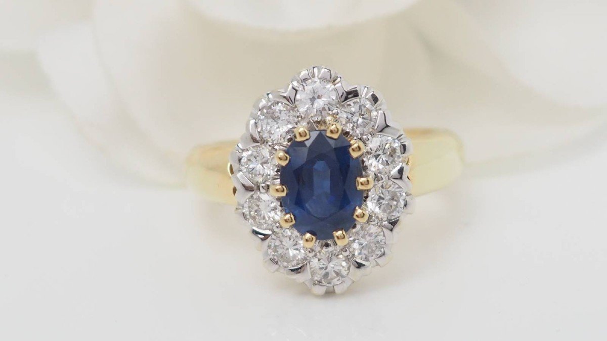 Pompadour Ring In Yellow Gold, Sapphire And Diamonds-photo-2