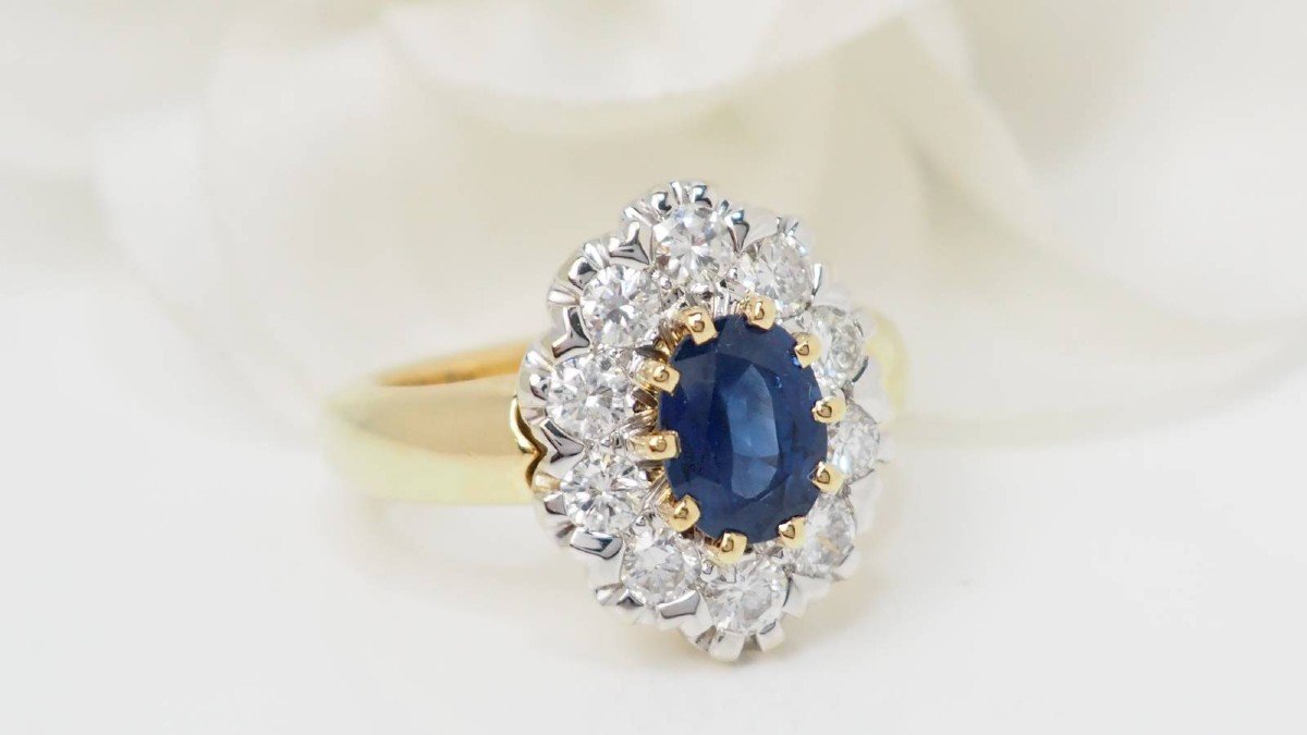 Pompadour Ring In Yellow Gold, Sapphire And Diamonds-photo-4