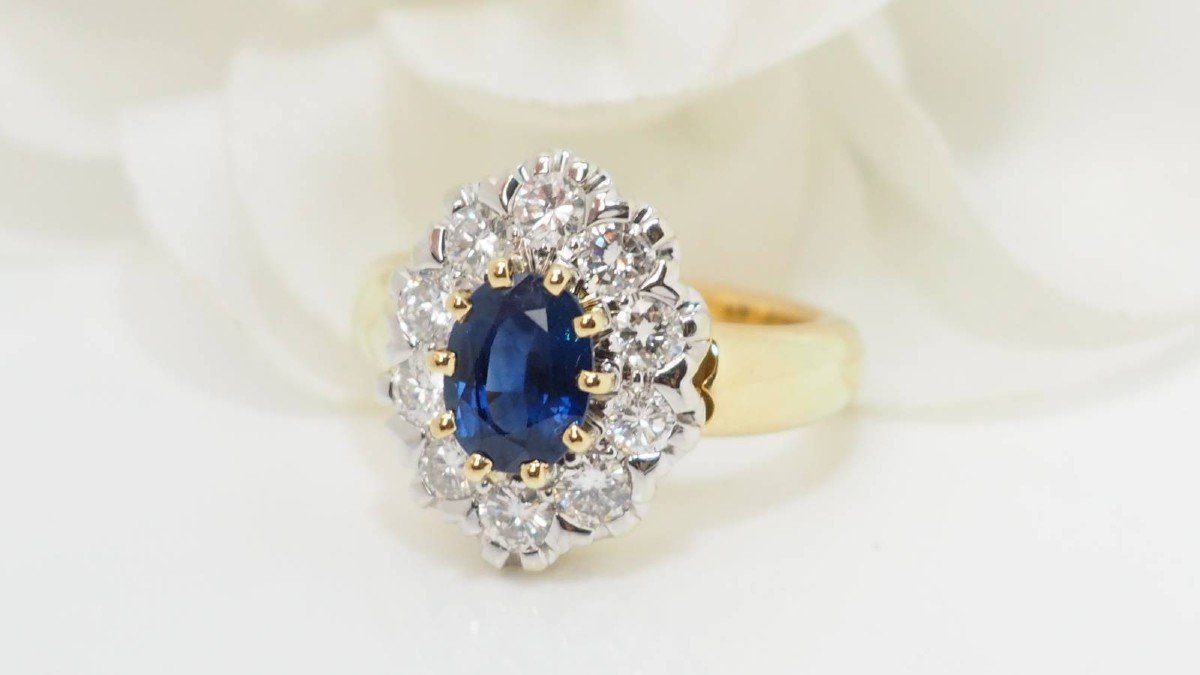 Pompadour Ring In Yellow Gold, Sapphire And Diamonds-photo-1