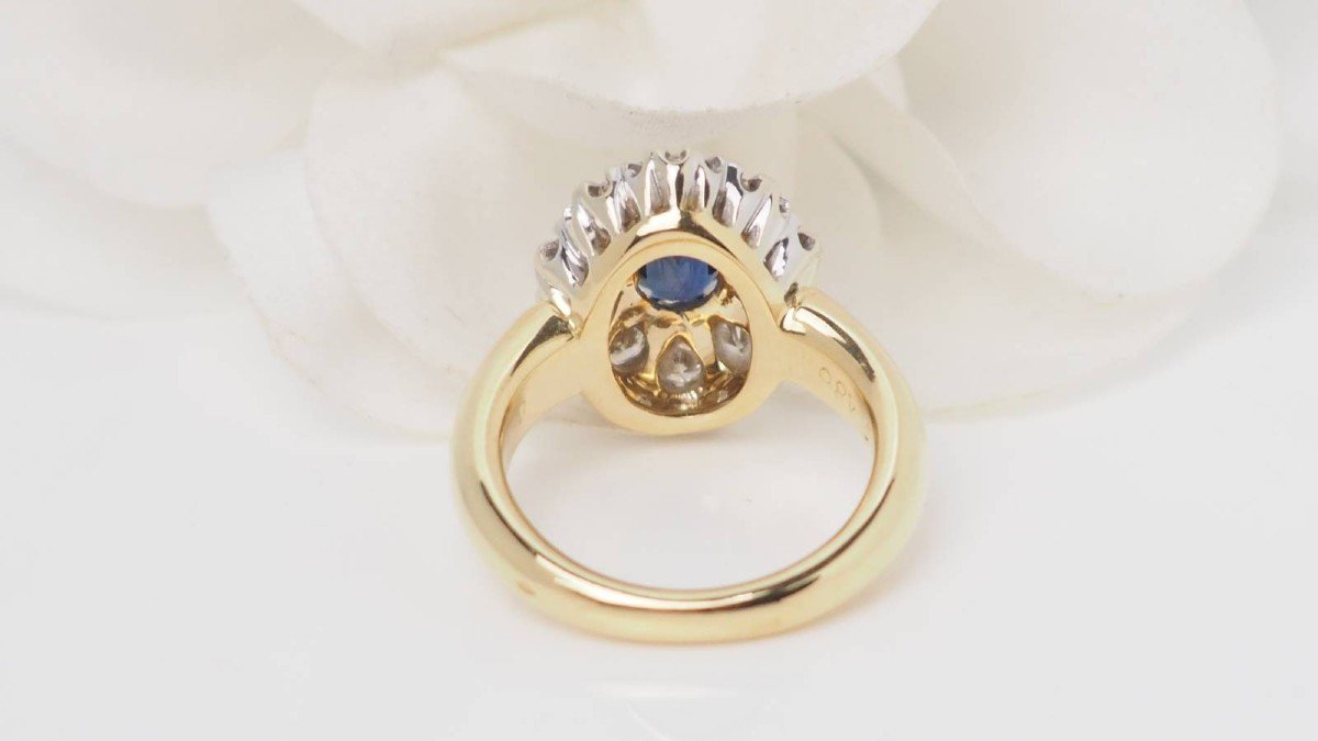 Pompadour Ring In Yellow Gold, Sapphire And Diamonds-photo-3