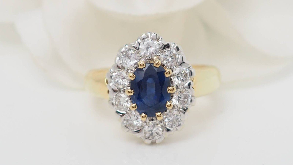 Pompadour Ring In Yellow Gold, Sapphire And Diamonds