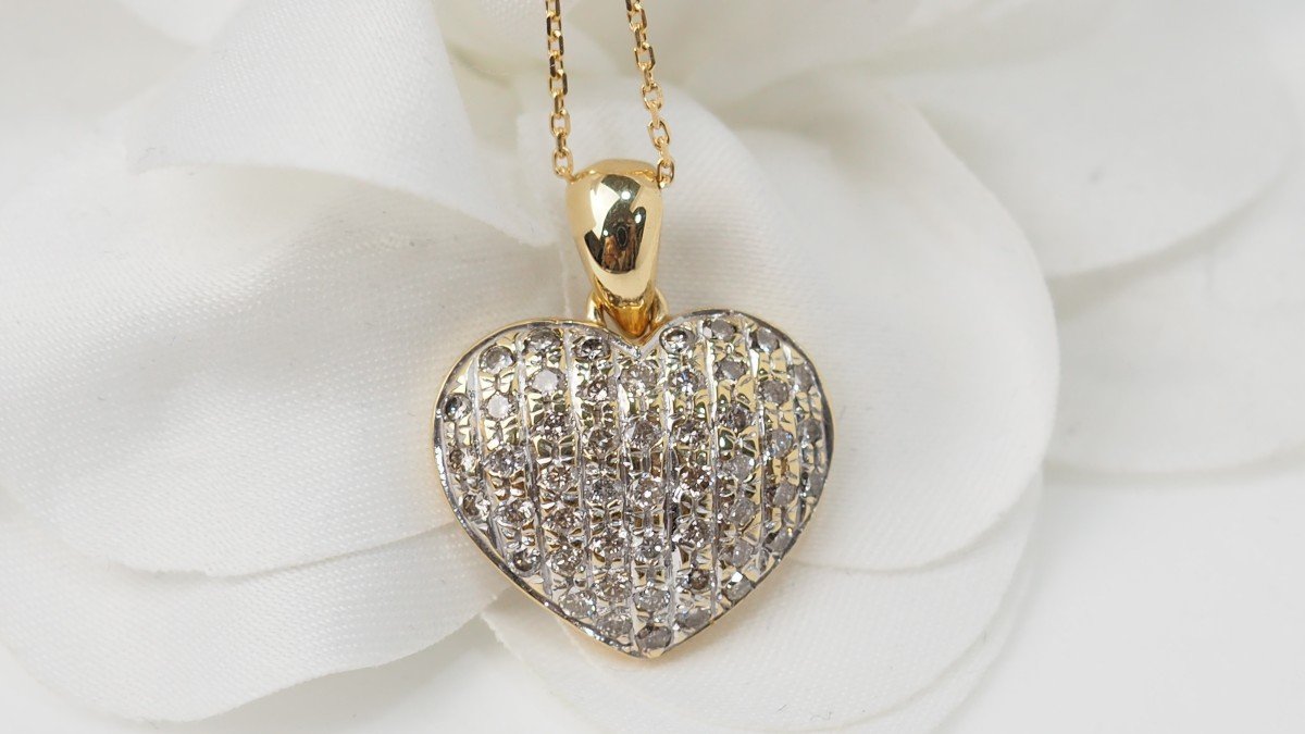 Collier Coeur En Or Jaune Et Diamants-photo-2