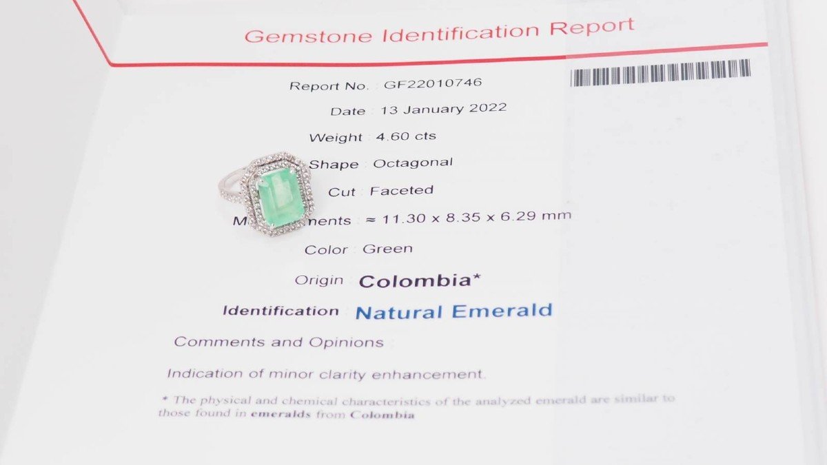 Bague Double Entourage En Or Blanc, émeraude De Colombie Certifiée Et Diamants-photo-5