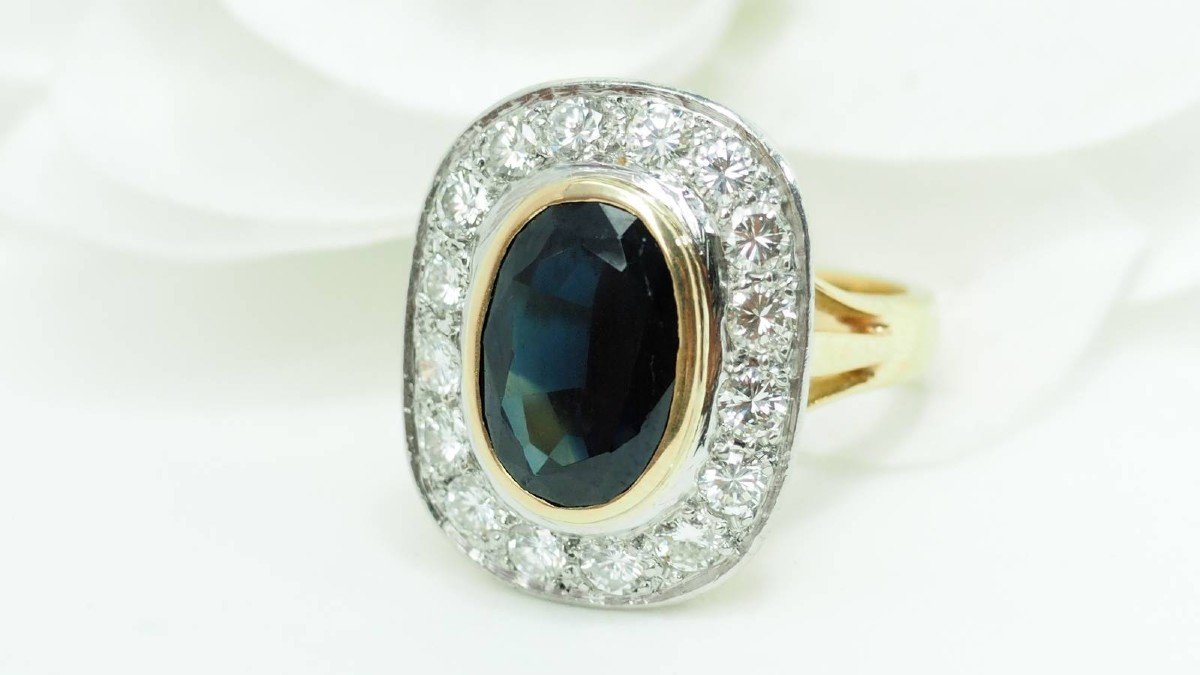 Pompadour Ring In Two-tone Gold, Sapphire And Diamonds-photo-4