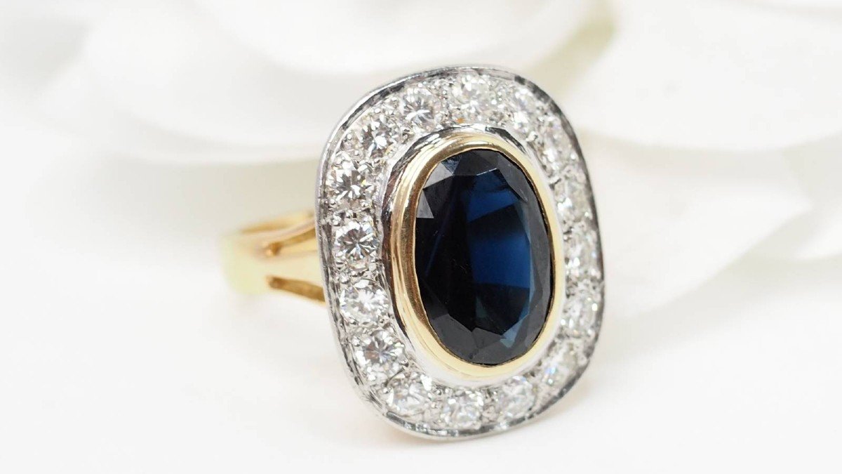 Pompadour Ring In Two-tone Gold, Sapphire And Diamonds-photo-1