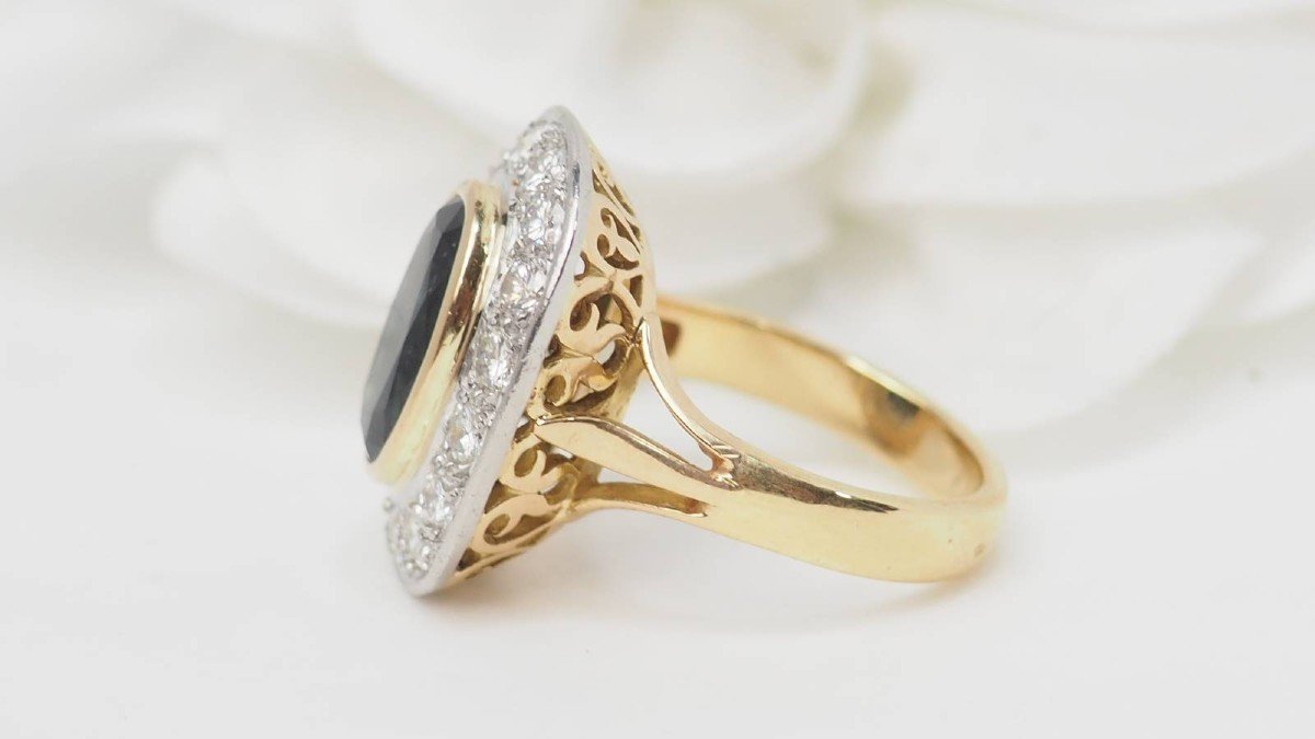 Pompadour Ring In Two-tone Gold, Sapphire And Diamonds-photo-3