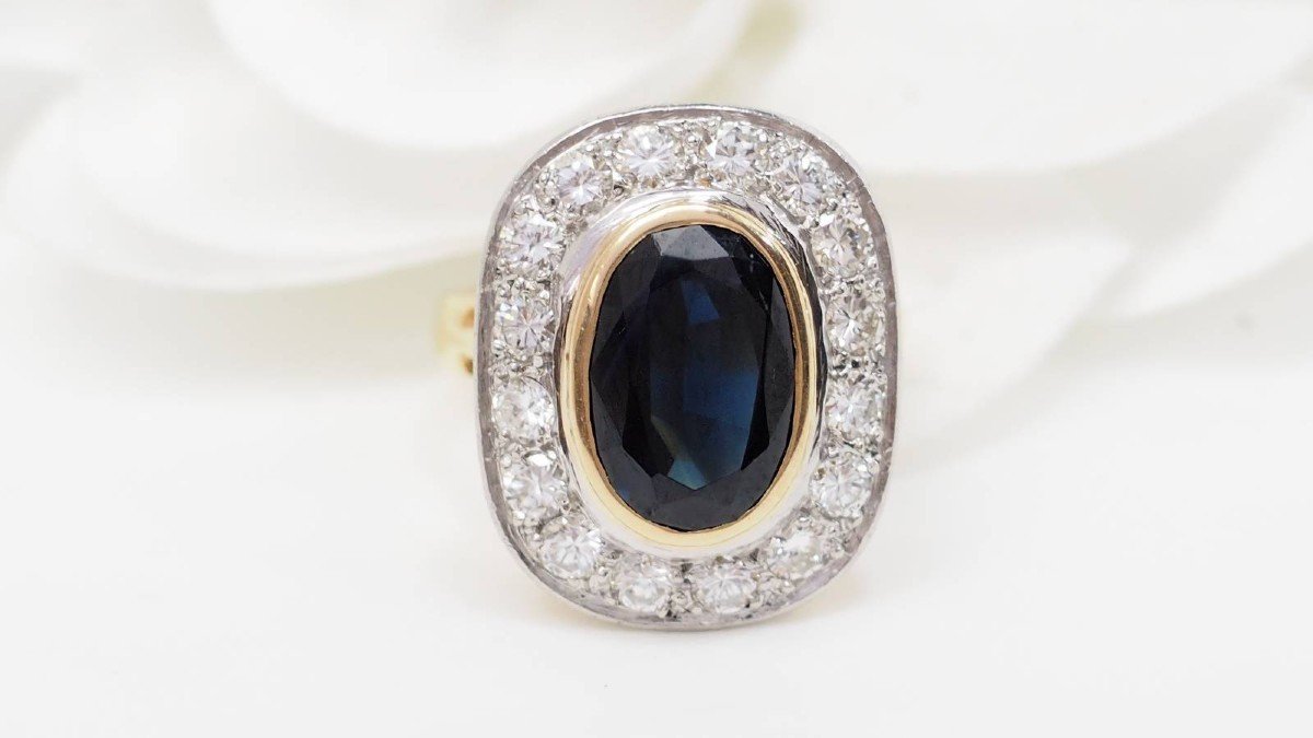 Pompadour Ring In Two-tone Gold, Sapphire And Diamonds