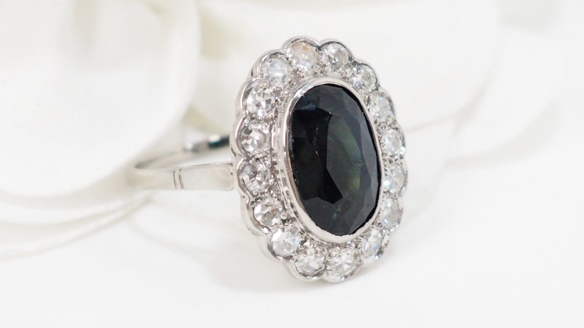 Pompadour Ring In Platinum Sapphire And Diamonds -photo-2