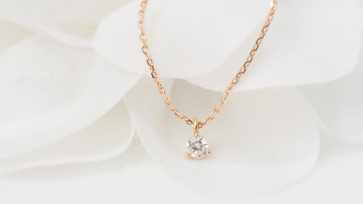 Collier Solitaire En Or Rose Et Diamant-photo-3