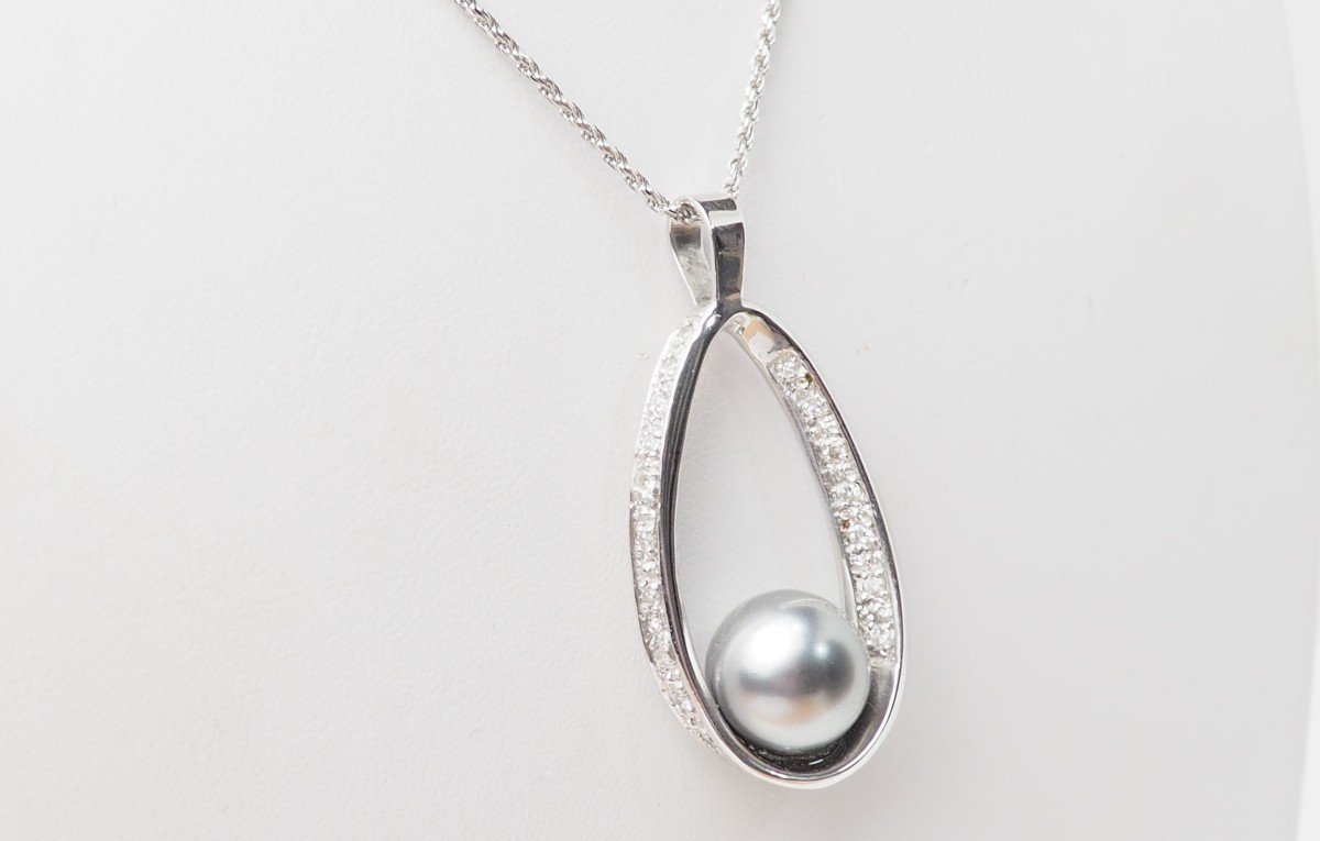 White Gold Necklace, Tahitian Pearl And Diamonds-photo-1