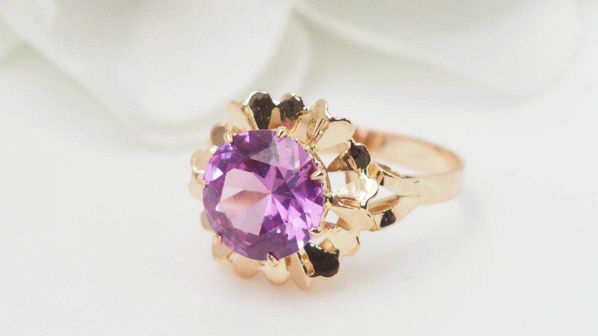 Bague Fleur Vintage En Or Rose Et Spinelle Rose-photo-3