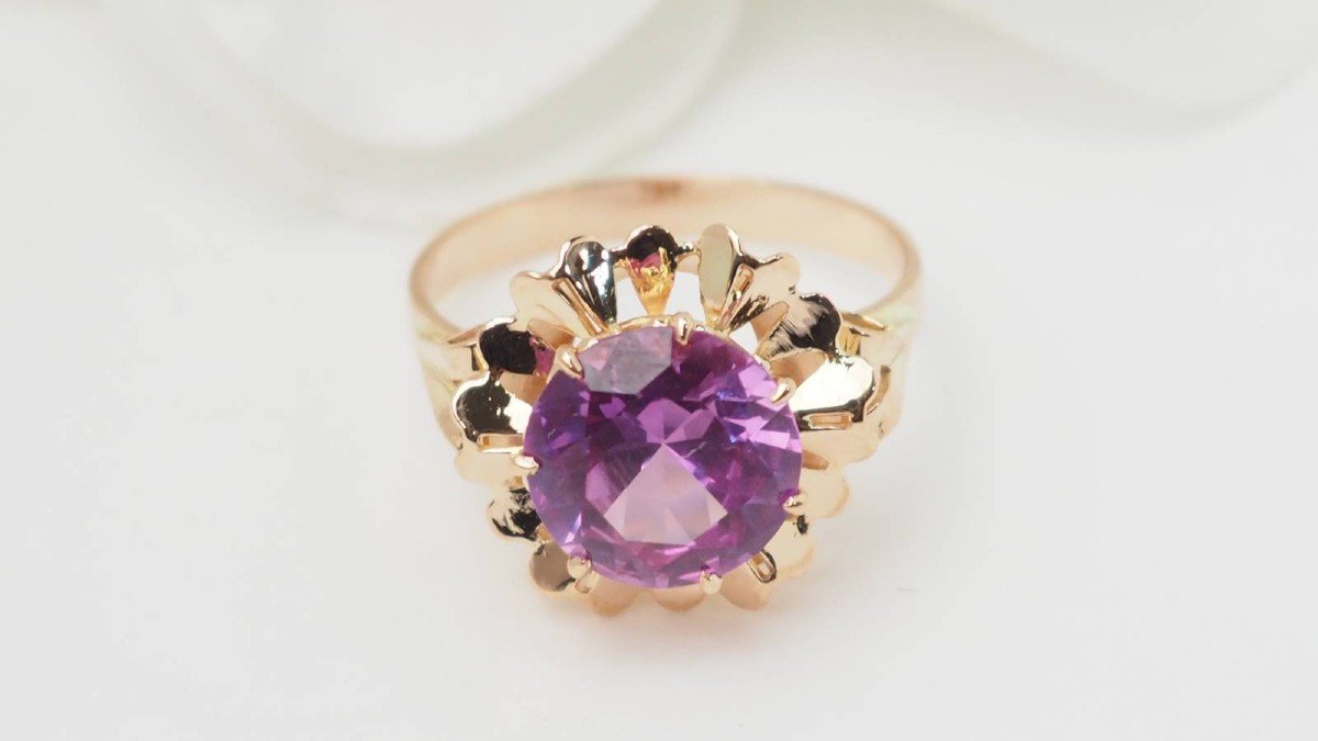 Vintage Flower Ring In Rose Gold And Pink Spinel-photo-1
