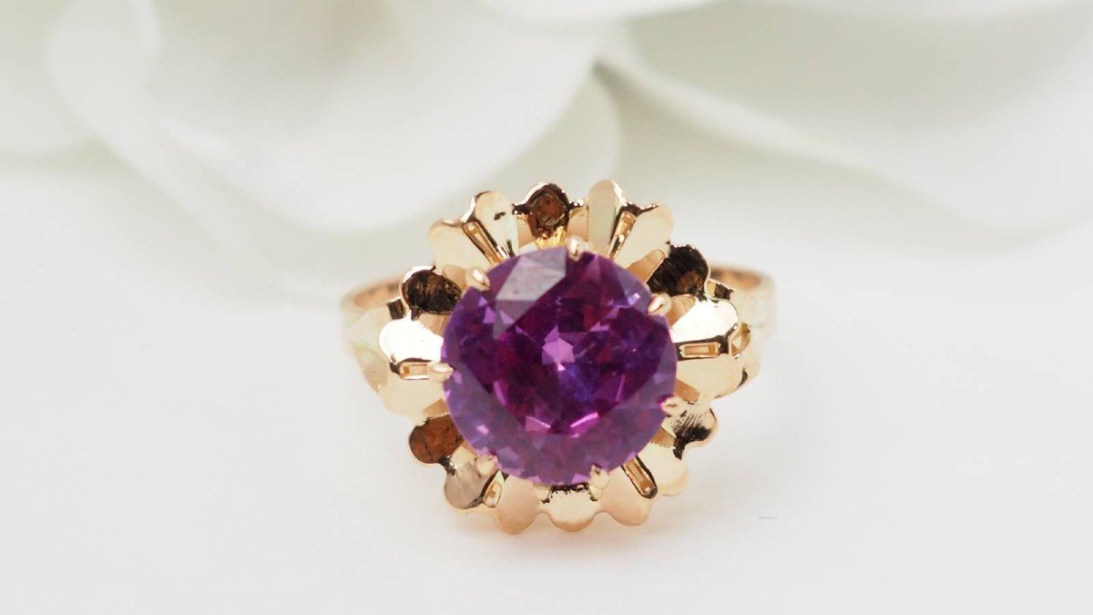 Vintage Flower Ring In Rose Gold And Pink Spinel-photo-2
