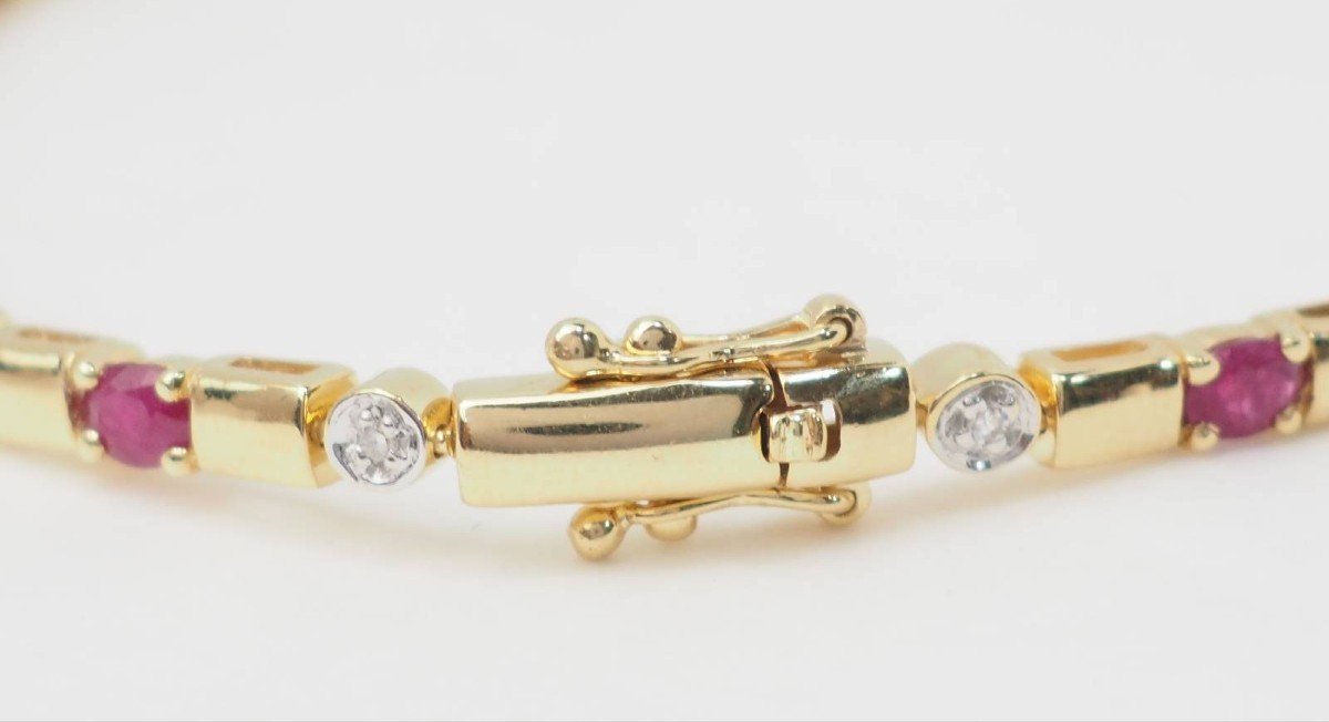 Bracelet Vintage En Or Jaune, Rubis Et Diamants-photo-1