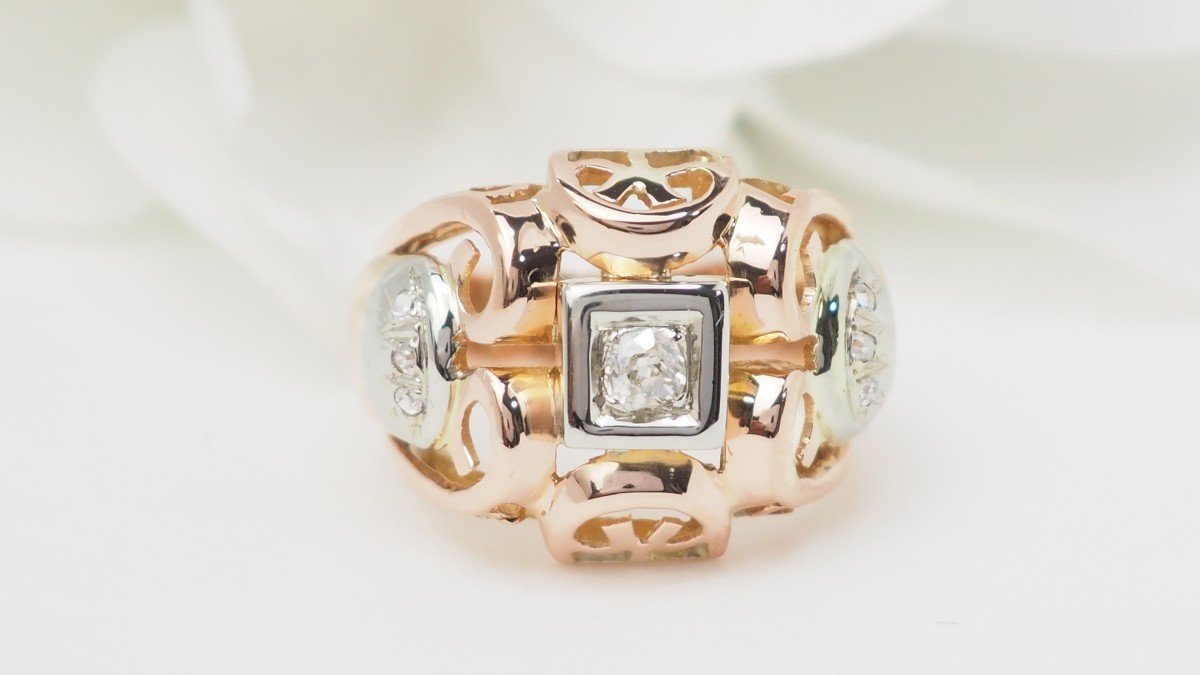 Bague Tank En Or Bicolore Et Diamants-photo-3