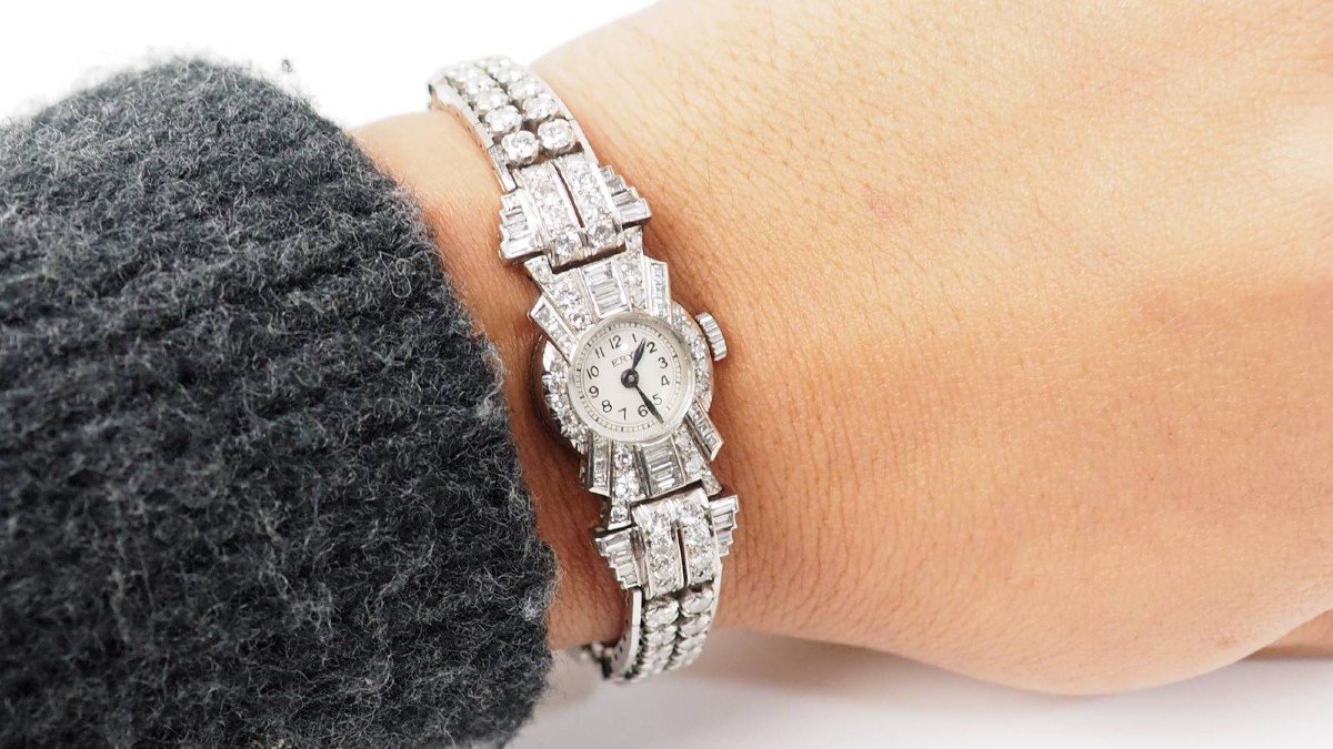 Montre  En Or Blanc Platine Et Diamants-photo-2