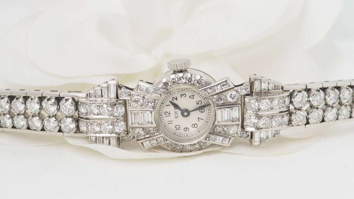 Montre  En Or Blanc Platine Et Diamants-photo-4