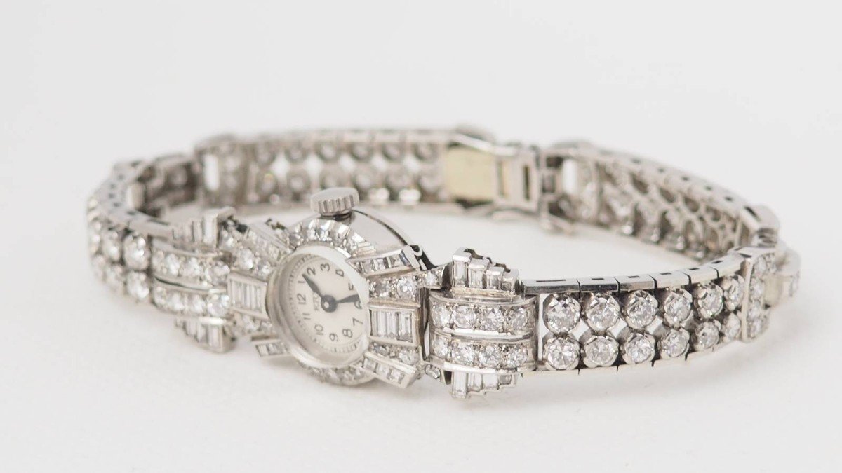 Montre  En Or Blanc Platine Et Diamants-photo-3