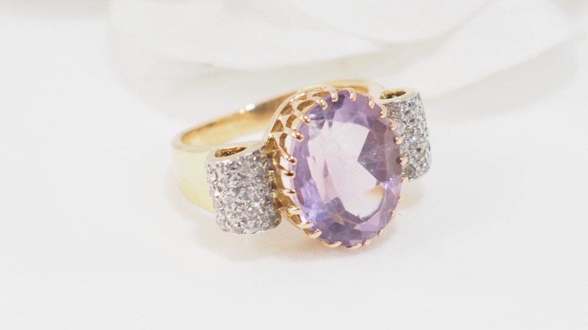 Knot Ring In Yellow Gold, Amethyst And Diamonds-photo-1