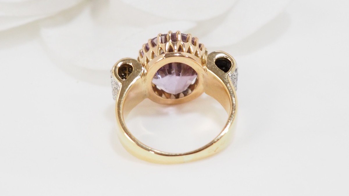 Knot Ring In Yellow Gold, Amethyst And Diamonds-photo-2