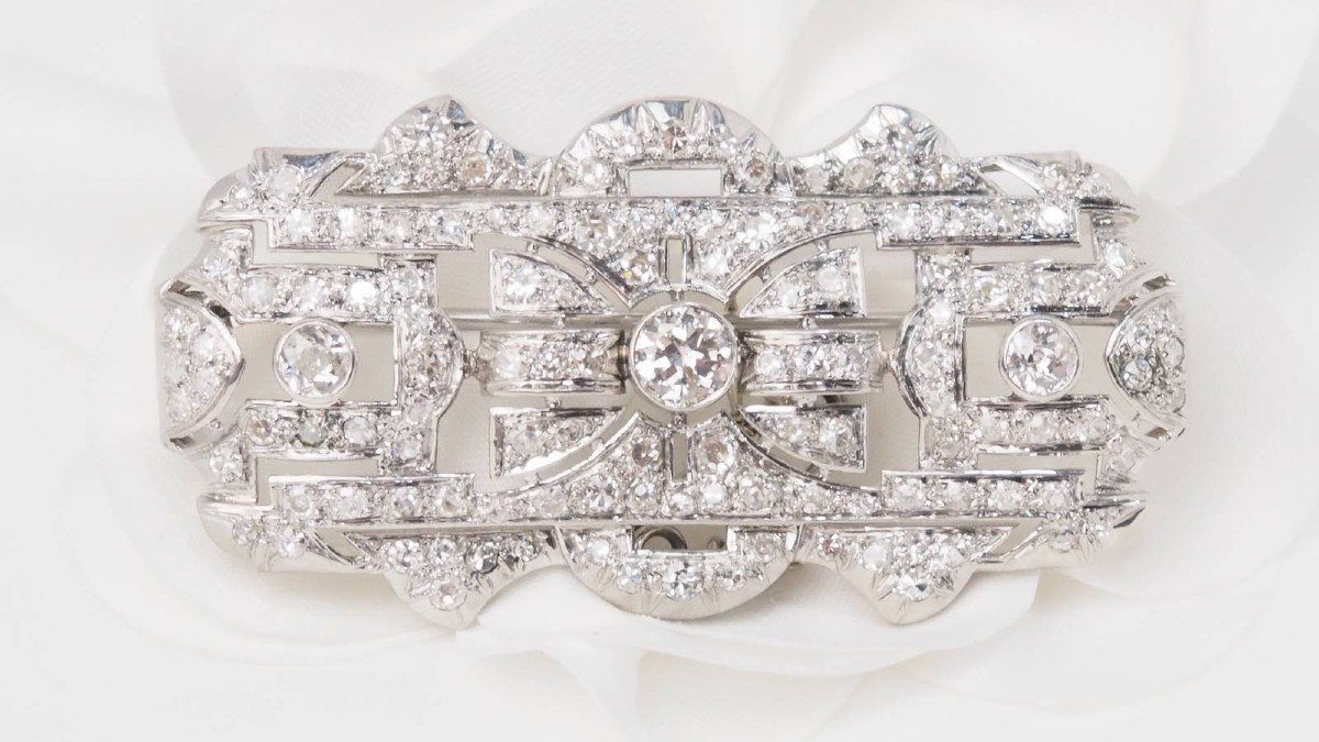 Art Deco Brooch In Platinum And Diamonds-photo-3