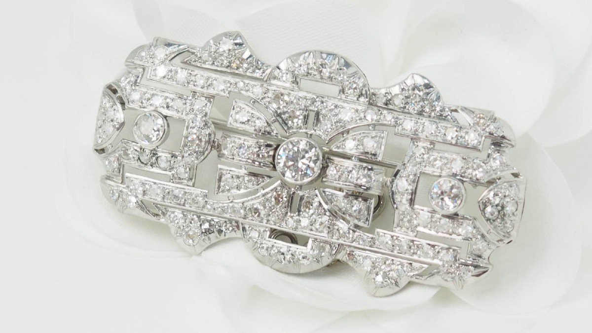 Art Deco Brooch In Platinum And Diamonds-photo-4