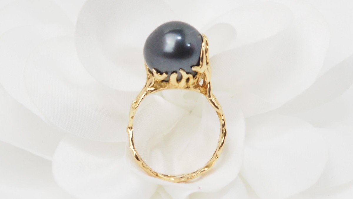 Openwork Ring In Yellow Gold And Tahiti Pearl-photo-4