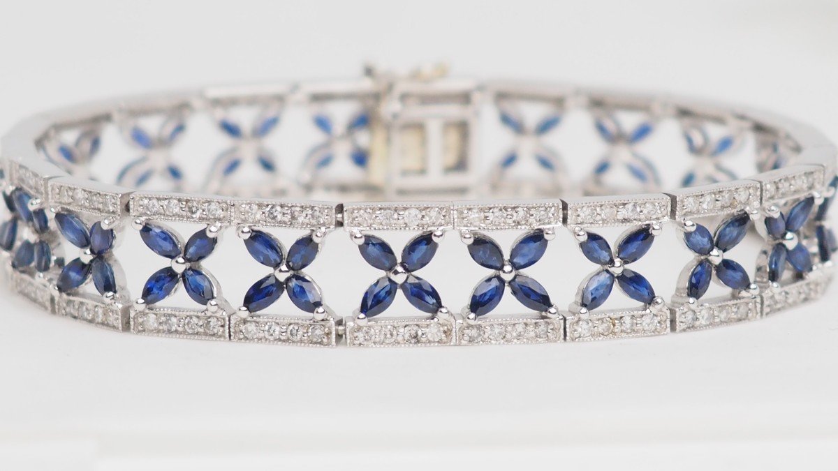 Openwork Bracelet In White Gold, Sapphires And Diamonds -photo-3