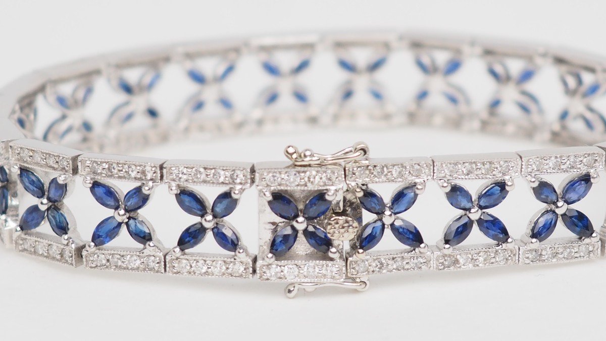 Openwork Bracelet In White Gold, Sapphires And Diamonds -photo-4