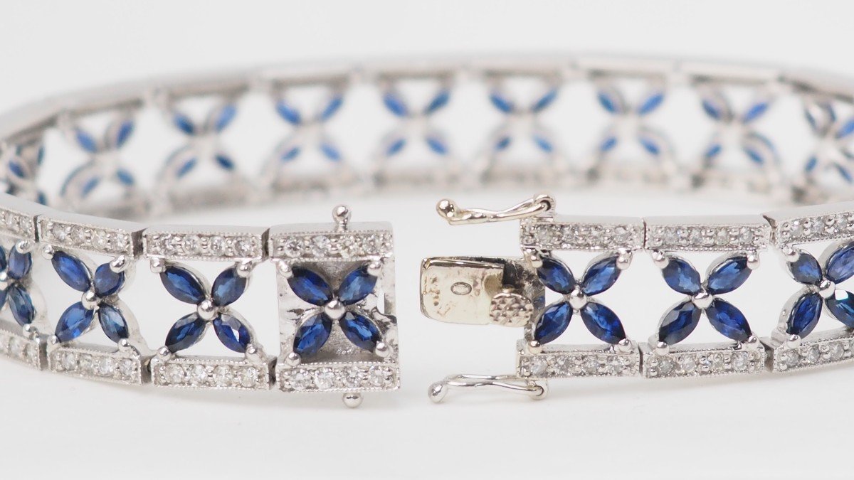 Openwork Bracelet In White Gold, Sapphires And Diamonds -photo-1