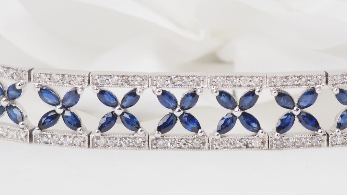 Openwork Bracelet In White Gold, Sapphires And Diamonds -photo-2