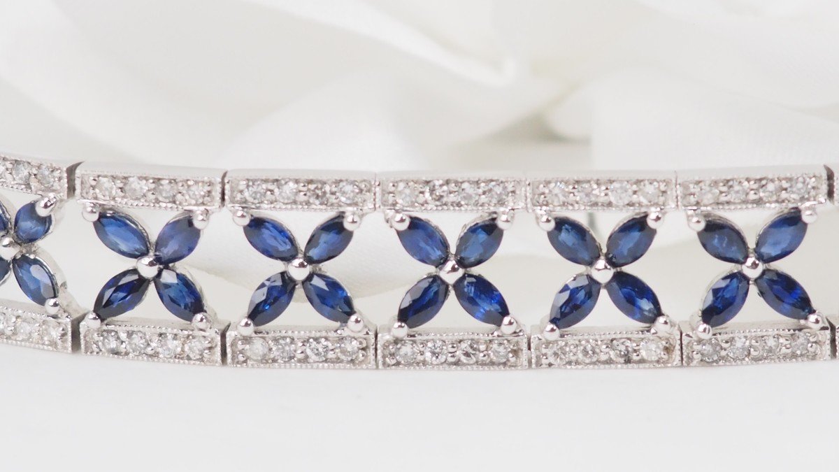 Openwork Bracelet In White Gold, Sapphires And Diamonds -photo-3