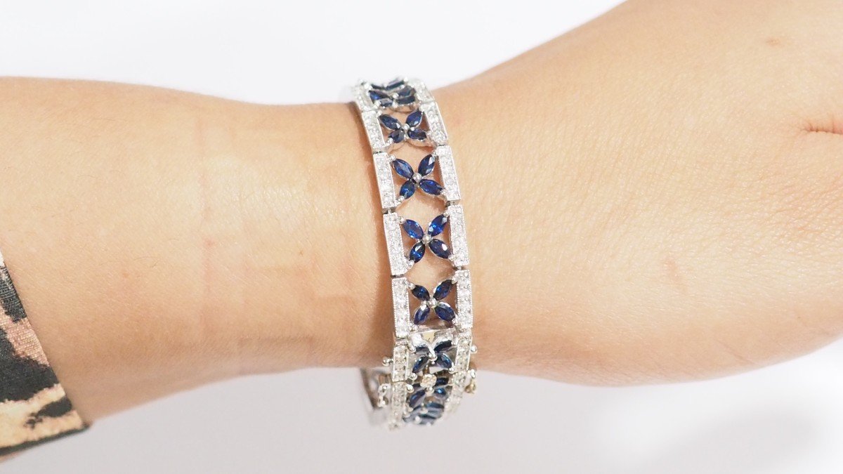 Openwork Bracelet In White Gold, Sapphires And Diamonds -photo-4