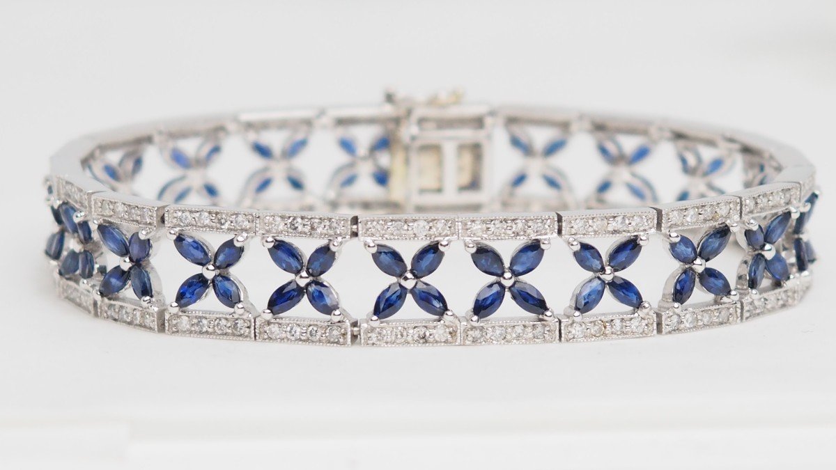 Openwork Bracelet In White Gold, Sapphires And Diamonds 