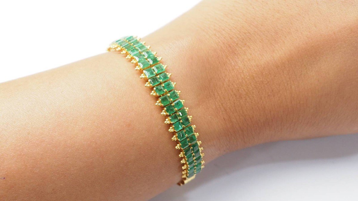 Old Soft Bracelet In Yellow Gold And Emeralds -photo-2