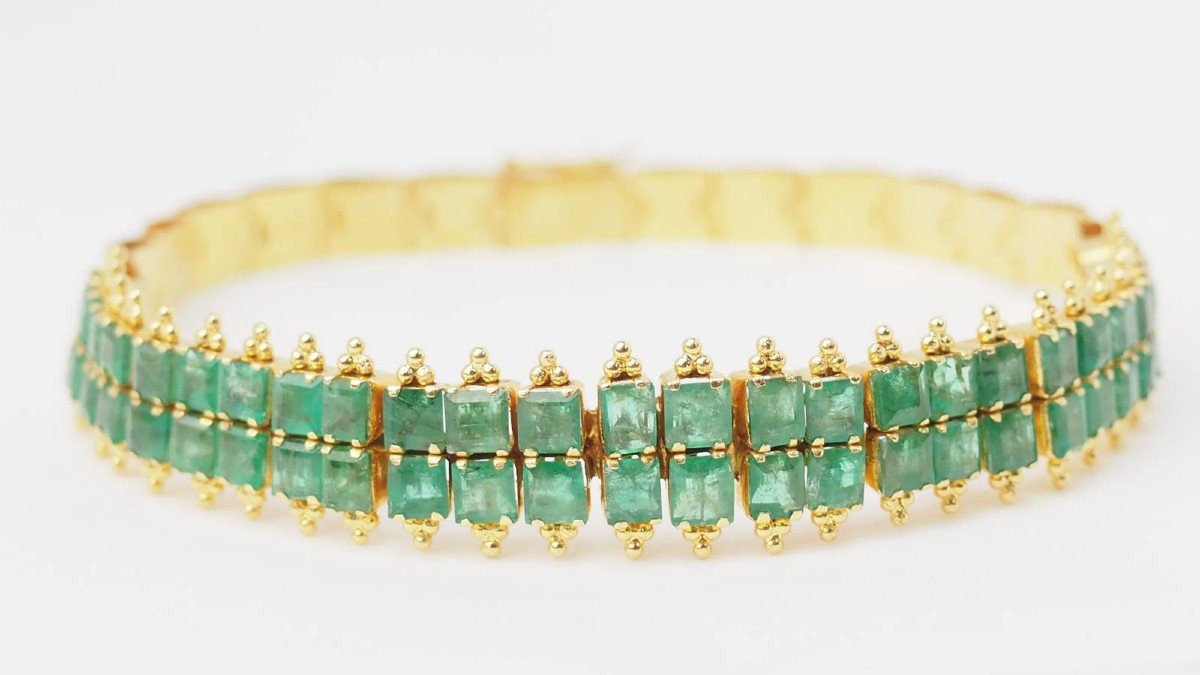 Old Soft Bracelet In Yellow Gold And Emeralds -photo-5