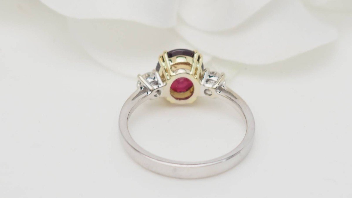 Ring In Two-tone Gold, Certified Natural Ruby And Diamonds -photo-3