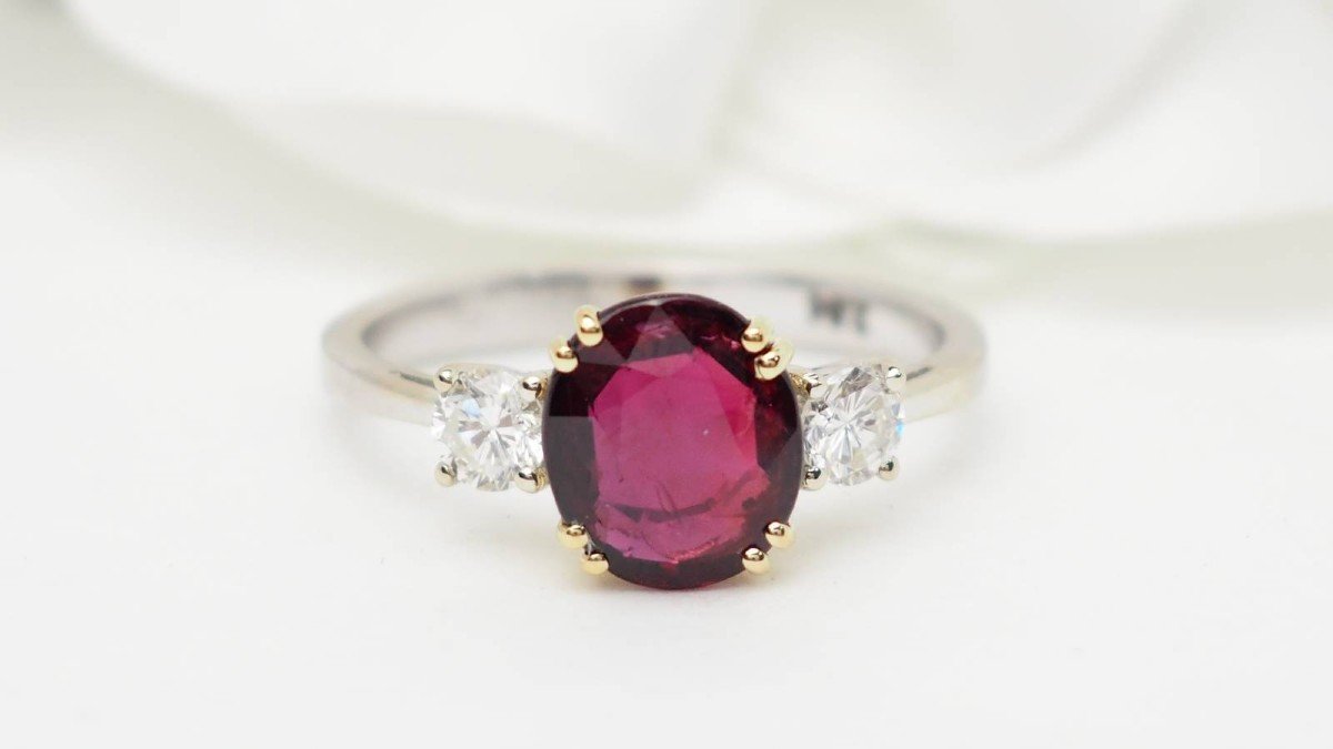 Ring In Two-tone Gold, Certified Natural Ruby And Diamonds 