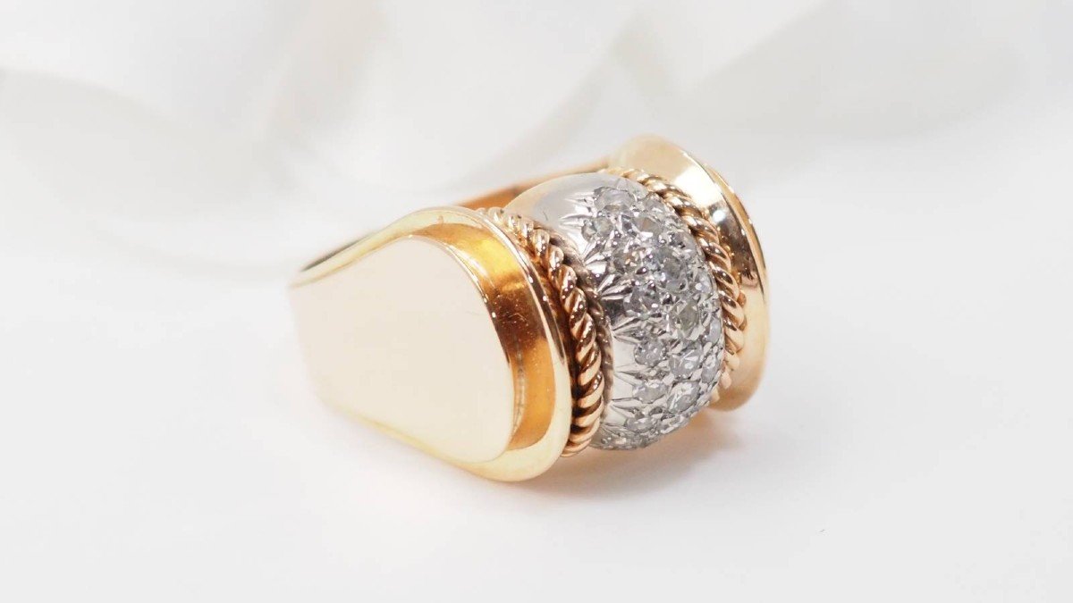 Tank Ring In Yellow Gold And Platinum, Diamonds-photo-1