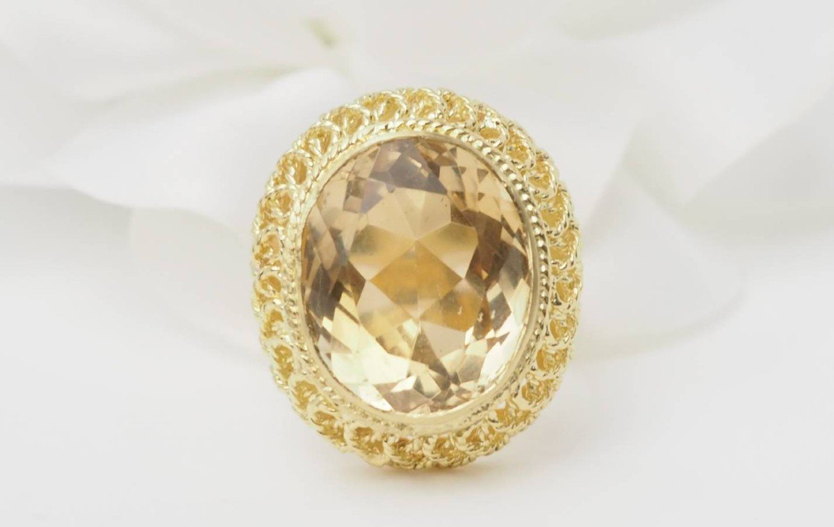 Openwork Ring In Yellow Gold And Faceted Citrine -photo-1