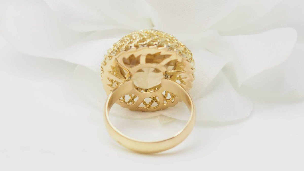 Openwork Ring In Yellow Gold And Faceted Citrine -photo-3