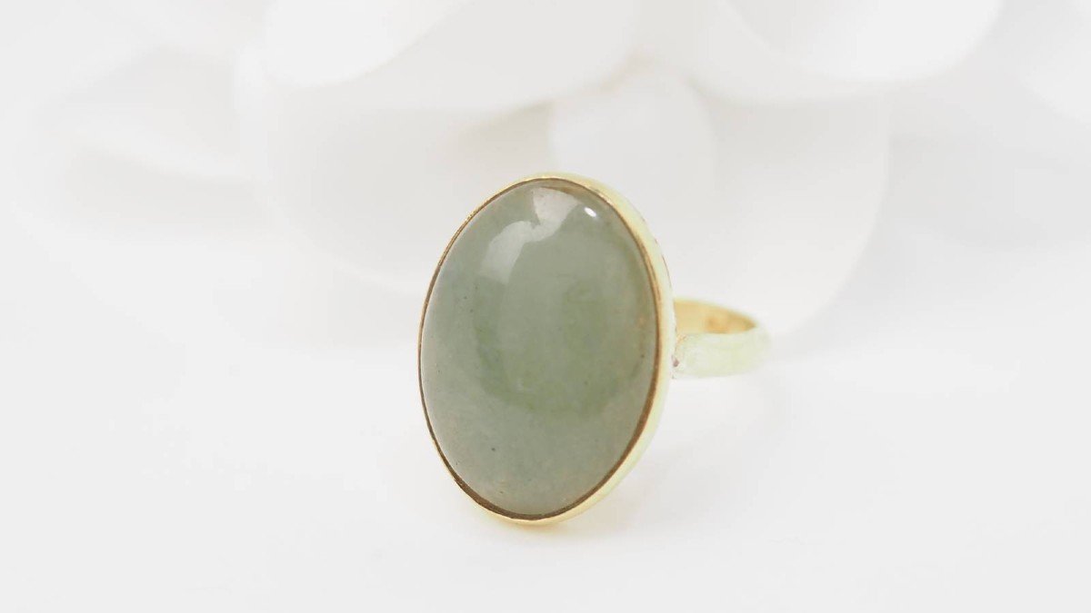 Vintage Ring In Yellow Gold And Jade Cabochon -photo-3